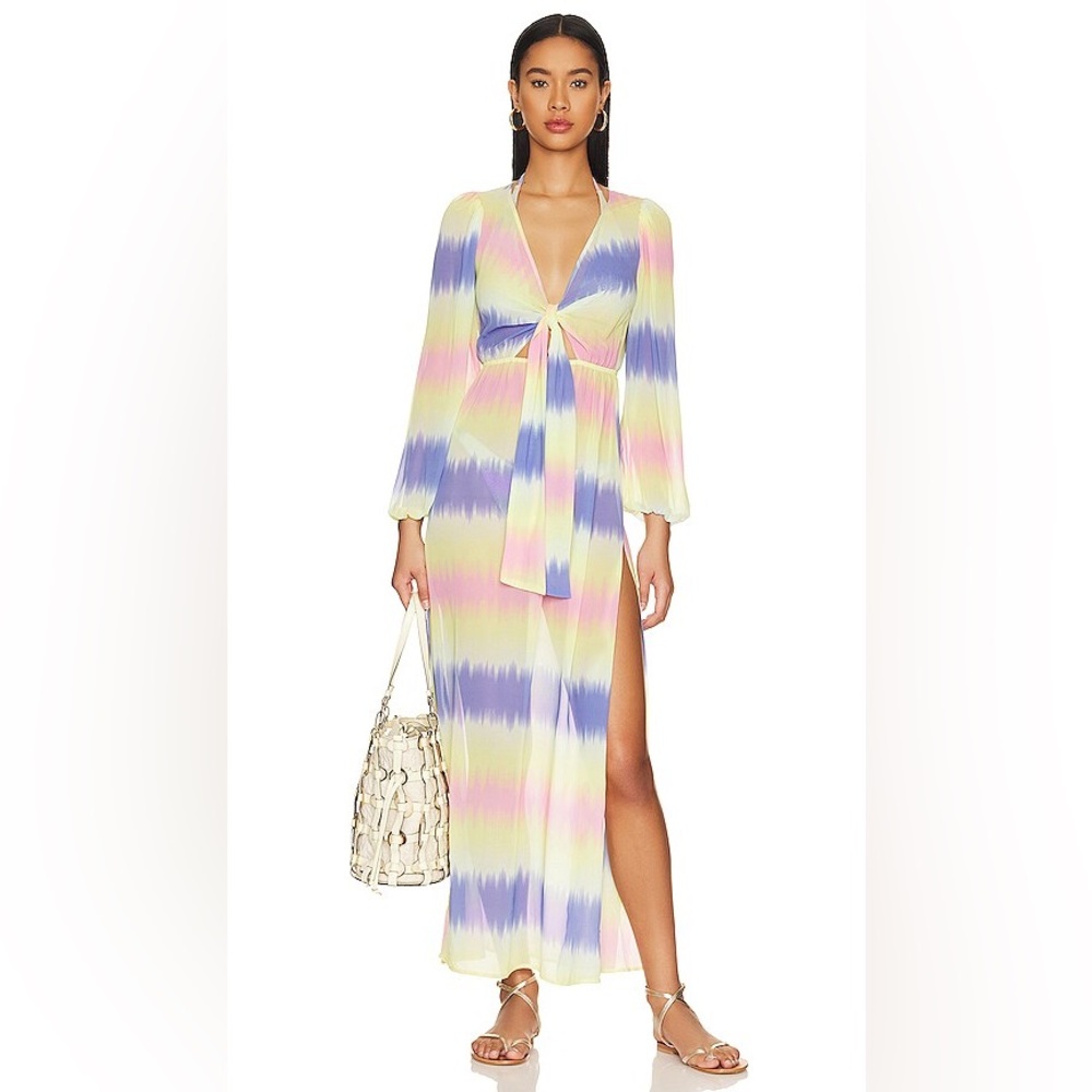 Beach Riot Pastel Tie-Dye Maxi Swim Coverup in Yellow, Pink & Lavender
